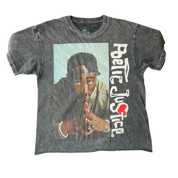 POETIC JUSTICE Women Short Sleeve Crewneck T-shirt Size S/P, Gray - Picture 1 of 7